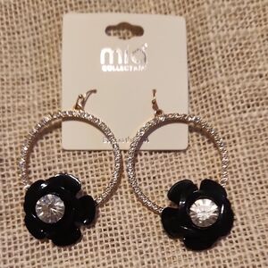 🔥3 For 10🔥 MIA COLLECTION Black and Gold Crystal Hoop Earrings